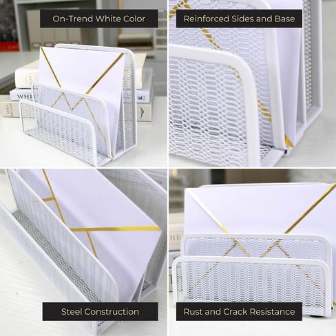 Blu Monaco Gold Mail Organizer for Desk - Mail Holder Contertop - Letter Organizer - Gold Metal Mesh Letter Sorter - Envelope حامل - منظم البريد الصغير in Kuwait
