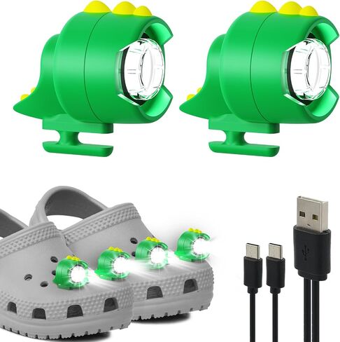 Rechargeable Headlights for Croc Shoes 2pcs, Cute Dinosaur Shoe Charm Lights, 3 Lighting Modes Flashlights Accessories for Croc Shoes, IPX5 Waterproof Shoe Headlamps for Camping Dog Walking,Hiking in Kuwait
