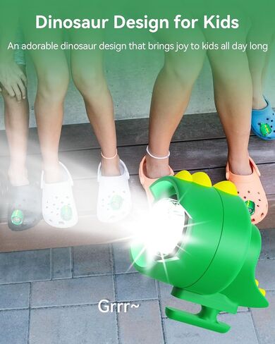 Rechargeable Headlights for Croc Shoes 2pcs, Cute Dinosaur Shoe Charm Lights, 3 Lighting Modes Flashlights Accessories for Croc Shoes, IPX5 Waterproof Shoe Headlamps for Camping Dog Walking,Hiking in Kuwait