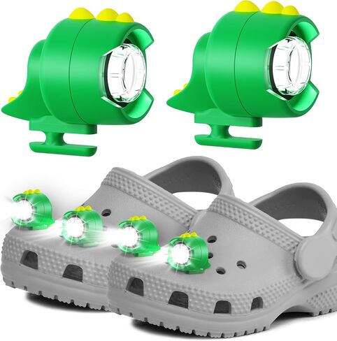 Rechargeable Headlights for Croc Shoes 2pcs, Cute Dinosaur Shoe Charm Lights, 3 Lighting Modes Flashlights Accessories for Croc Shoes, IPX5 Waterproof Shoe Headlamps for Camping Dog Walking,Hiking in Kuwait