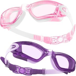 CAPAS Kids Swim Goggles, Pack of 2 Waterproof Anti-Fog Anti-UV Water Pool Swimming Class Goggles for Boys Girls Age 4-12