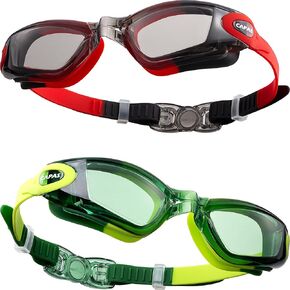 CAPAS Kids Swim Goggles, Pack of 2 Waterproof Anti-Fog Anti-UV Water Pool Swimming Class Goggles for Boys Girls Age 4-12