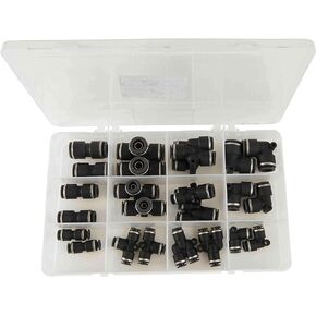 Mytee Products DOT Push to Connect Air Brake Composite Fittings for Nylon Tubing Kit (1/4", 3/8 & 1/2") | 24-Piece Truck Parts DOT Approved Push Lock Fitting Assortment Kit