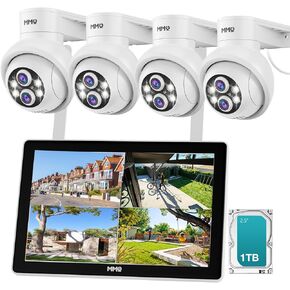 MMQ 【 Auto Track &10x Hybrid Zoom】 Dual Lens WiFi Security Camera System, 4PCS Wireless Cameras Outdoor with 1T HDD,10CH Expandable 5MP NVR, PTZ 2-Way Audio,Color Night Vision, Compatible with Alexa