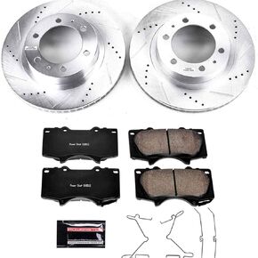 Power Stop K137 Front Z23 Carbon-Fiber Ceramic Brake Pads and Drilled Slotted Rotors Brake Kit For 2007-2014 Toyota FJ Cruiser | 2005-2022 Toyota Tacoma 6 Lug | 2003-2009 4Runner 12.56" Rotors
