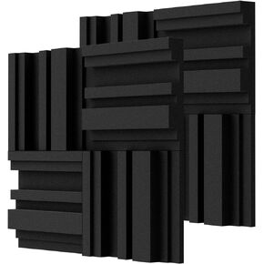 TroyStudio Thickened 12 X 12 X 3 Inch Acoustic Foam Panels in Diffusion Pattern, 12 Pcs High Density Sound Absorbing Foam Diffuser, Soundproof 3D Wall Padding Tiles for Recording Studio Home Office
