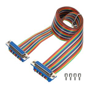 MECCANIXITY 1 Pcs IDC Rainbow Wire Flat Ribbon Cable DB25 Female to DB25 Female 39.4 Inch Length 2.54mm Pitch Breadboard Jumper Wires for Electronic Projects