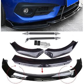 Universal Front Bumper Lip Chin Spoiler PP Front Bumper Lip Sopiler Wing Body with Adjustable 8"-11" Support Splitter Rod… (New Round Shape)
