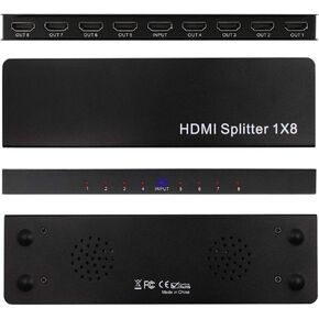 4K 1x8 HDMI Splitter, One in Eight Out Powered 8way HDMI Splitter Audio Video Distributor Amplifier with Charger, Support Full HD 3D & 4K x 2K Compatible with PS3/4,Fire Stick,Roku,Blu-Ray Playe
