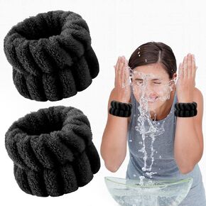 Sibba 2 Pieces Women's Microfiber Wrist Wash Bands, Absorbent Wristbands Wrist Sweatband for Girls Prevent Water from Spilling Down Your Arms (Black) in Kuwait