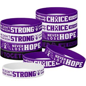 Inspirational Purple Awareness Silicone Bracelet, Never Lose Hope Wristbands, Purple Ribbon Silicone Rubber Support Your Hero Wristbands, Silicone Wristbands Unisex Gift for Women Men -12 Pcs(G-2)