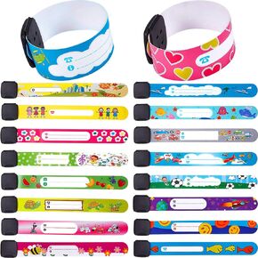 36 Pieces Child Safety ID Wristband Anti Lost ID Children Wristband Reusable Identification Bracelets Adjustable Waterproof ID Band for Boys and Girls Outdoor Activities, 18 Styles
