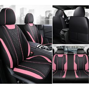 Car Seat Covers Front Seats, Super Luxurious Heavy Universal Duty Waterproof Leather Automotive Vehicle Cover for Cars SUV Pick-up Truck, Non-Slip Seat Pink Car Accessories (2 PCS Front/Black)