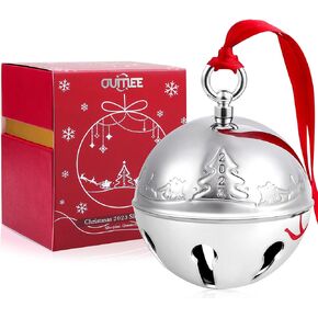 2023 Christmas Bell Ornaments for Christmas Tree, Sleigh Bell Decoration Silver Bell Ornament Anniversary Keepsake Engraved Holiday Bell