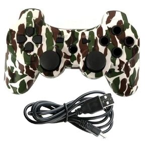 wireless controller for ps3, double vibration bluetooth gamepad remote for playstation 3 with Charging Cord (camo green)
