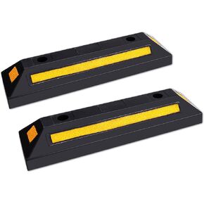 2 Pack Heavy Duty Rubber Parking Block Parking Curb Wheel Stop Stoppers with Scatter Glass Reflective Yellow Targets for Car Garage Floor Stops and Truck RV Stop Aid Indoor Outdoor