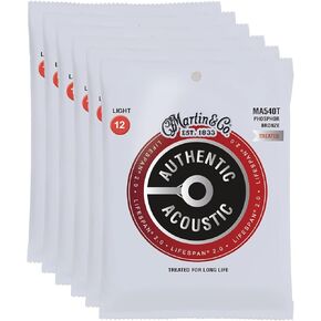 Martin MA540T Authentic Acoustic Lifespan 2.0 92/8 Phosphor Bronze Light 12-54 (6-Pack Bundle)