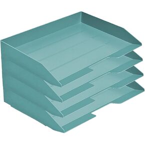 Acrimet Stackable Letter Tray 4 Tier Side Load Plastic Desktop File Organizer (Solid Green Color)
