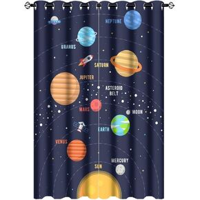 Universe Blackout Curtains for Living Room Home Party Decor,Card Universe Solar System Planet Rocket Spacecraft Print Grommet Windows Curtain Darkening Drapes for Kids Girls Boys Bedroom42x63in