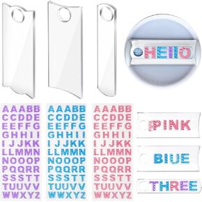 3 Pcs Personalized Stanley Tumbler Name Plates Comes with 3 Letter Stickers Compatible with Stanley Cups Custom Name Acrylic Lid Tag for Tumbler Lid (Color*1)