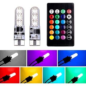 Car T10 RGB LED Bulb Width Light with Remote Control W5W 194 168 2825 Strobe Light 16 Colors 5050 Wedge Replacement for Car Interior Map Dome Door License Plate Light Reading Lights (2PCS)