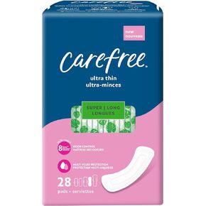 Carefree Ultra Thin Pads for Women, Super/Long Pads Without Wings, 28ct | Carefree Pads, Feminine Care, Period Pads & Postpartum Pads | 28ct (Pack of 1)