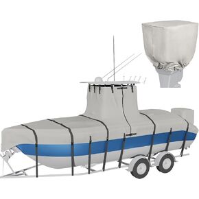 Ture 900D Solution-Dyed T Top Boat Cover 20ft - 22ft with Motor Cover, 100% Waterproof Tear-Resistant with Upgraded 17 Windproof Straps for Center Console Boat with T TOP Roof