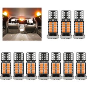 10Pcs Super Bright 194 T10 168 2825 W5W 34-SMD 3014 Chipsets Replacement LED Bulb for Car Trunk Interior Dome Map Door Courtesy License Plate Lights - Amber Yellow