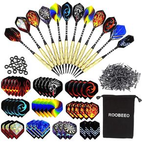 Soft Tip Darts 12 Pcs 18g Plastic Tip Darts Set with Brass Steel Barrels&Aluminum Shafts,200 Extra Dart Tips 42 Dart Flights 20 Extra Rubber Rings and 1 Storage Bag for Electronic Dart Board