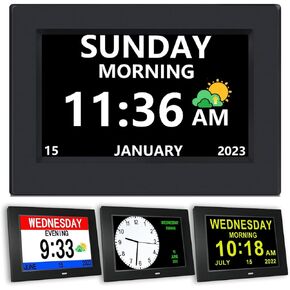 Digital Clock with Date and Day of Week for Elderly-12 Alarms Medication Reminder Dementia Alzheimers Clock Calendar with Extra Large Display (7 inch Black)