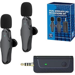 Synergy Digital External Microphone, Compatible with Canon PowerShot G7 X Mark III Digital Camera External Microphone 2.4GHz Dual Wireless Lavalier Microphone Set for Cameras