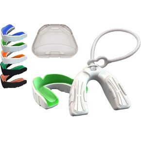 Boil and Bite Mouth Guard with Tether DBT Custom Sport Mouthpiece for Football, Hockey, Rugby, Lacrosse (Free Storage Case+ Strap) -Adult Size