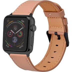 Anbeer Genuine Leather Watch Band Compatible with Apple Watch Band 49mm 45mm 41mm 44mm 40mm 42mm 38mm Men and Women, Slim Leather Replacement Wristband for iWatch all Series