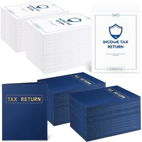 Kosiz 96 Pcs Tax Return Folders with Tax Envelopes for Tax Preparers Income Tax Return 2 Pocket Blue Gold Foil Tax Return Folders with Envelope for Storing or Handling Personal and Customer Tax Return