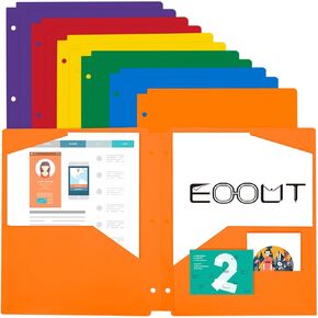 EOOUT 12 Pack Pocket Folders for 3 Ring Binder, Folders with Pockets, Rainbow Colors, for Office Students and School, Letter Size, A4 Size