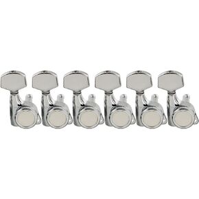 Musiclily Pro 6-in-line 18:1 Ratio Guitar Locking Tuners Machine Heads Guitar Locking String Tuning Pegs Keys for Strat Tele Style Electric Guitar, Chrome with Hex Button