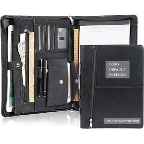 Calfinder Leather Portfolio Organizer for Men, Vegan Leather Resume Zippered Portfolio with A4 Notepad Holder, Padfolio Folder with Handle for 13.3" iPad/MacBook, with Pocket/Card Slot, Black