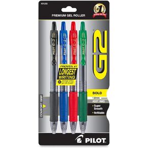 Pilot, G2 Premium Gel Roller Pens, Bold Point 1 mm, Pack of 4, Blue