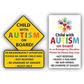 AK Warning Car Sticker Autistic Child on Board Autism Awareness Safety Rescue 2 pcs Vinyl Sticker Decal for car | Van | Trucks | Motorcycle | Bumper | Window Any Smooth Surface Size: 5"
