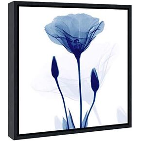 Pyradecor Blue Flickering Flower Modern Abstract Paintings Canvas Wall Art Gallery Wrapped Grace Floral Pictures on Canvas Prints 4 Panels Artwork for Living Room Bedroom Office Home Decorations