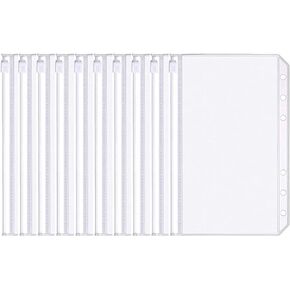 20 Pieces Binder Pocket A6 Size 6 Holes Translucent Binder Zipper Folders Waterproof Binder Loose Leaf Bags EVA Pouch Plastic Document Filing Bags for 6-Ring Notebook Binder Loose Leaf Bags