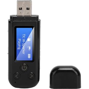 2 in 1 Bluetooth 5.0 Adapter, USB Bluetooth Adapter for PC, Audio Receiver Transmitter with 3.5mm AUX and LCD Screen for Car/Home Stereo Sound System, Laptop and PC(Black)