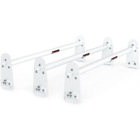 AA-Racks Model X316 Hightop 3 Bar Rain-Gutter Roof Rack Heavy-Duty Adjustable Steel High Roof Rack Matte White