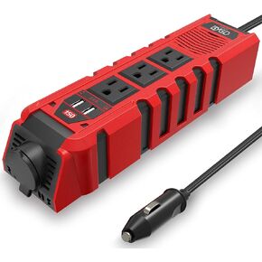 200W Car Power Inverter DC 12V to 110V AC Converter with Dual AC Outlets, 4 Quick Charger 2.4A USB Ports and 1 Type C Port Cigarette Lighter Socket Charger Adapter Red