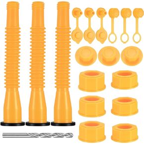 Gas Can Spout Replacement Set, 19 Pcs Gas Can Nozzle Replacement Kit for 1/2/5/10 Gal, Gas Can Replacement, Gas Can Spouts for 5 Gallon Gasoline Cans of Old Tanks, Vent Caps, Drill Bits