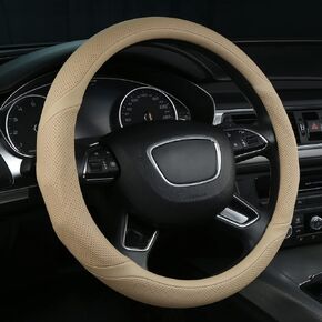 ALEMODR Black Leather Steering Wheel Cover Universal 15 inch