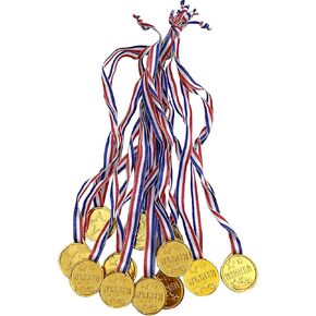 Art&Beauty 12PCS Gold Plastic Winner Award Medals for Parties, Sports, Competitions, Spelling Bees, Party Favors