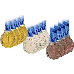 12 Pcs Large Size Metal Medals, Winner Gold Silver Bronze Award Medals with V Neck Ribbon for Events, Classrooms, Office Games and Sports, 2.55 Inch