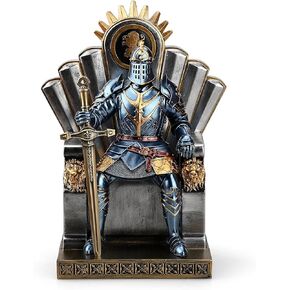 King's Guard Seat Warrior Leader Swordsman Armor Knight Statue Ornament with a Metal Sword Letter Opener Top Collection as Gift for Office and Home (Blue)