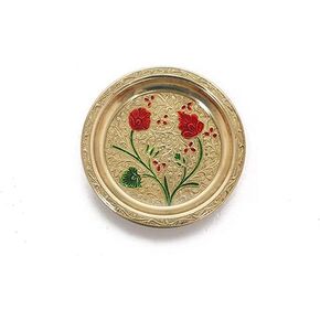 Aditri Creation Small Decorative Brass Minakari Work Plate Decorative Indian Prasad Plate Katori for Pooja Pooja Utensils Item Articles for Pooja Decoration(Size 4" Diameter)